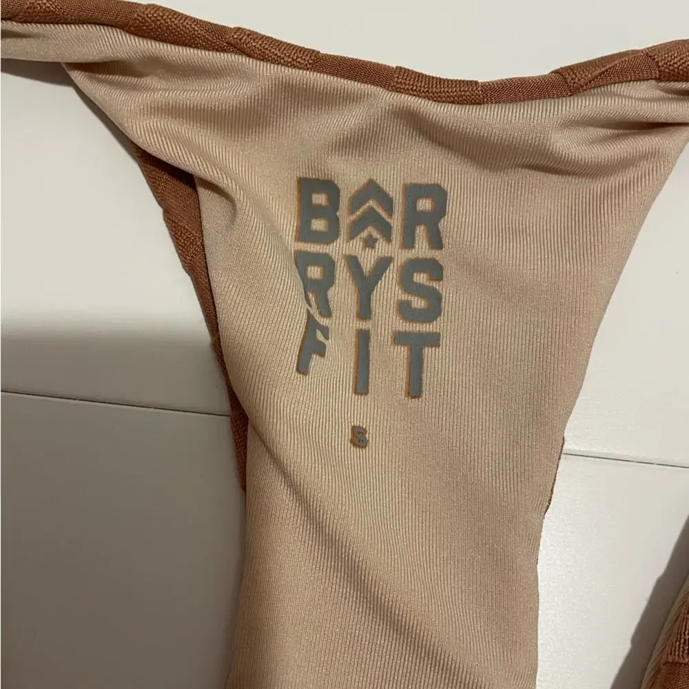 Barry's Fit Brand Women's Size Small Tan Checkered Print V Neck Sports Bra